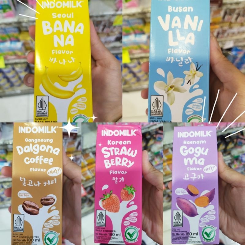 Susu Kotak Indomilk 180ml Korean Flavour (Banana, Vanilla, Dalgona Coffee, Strawberry, Goguma)