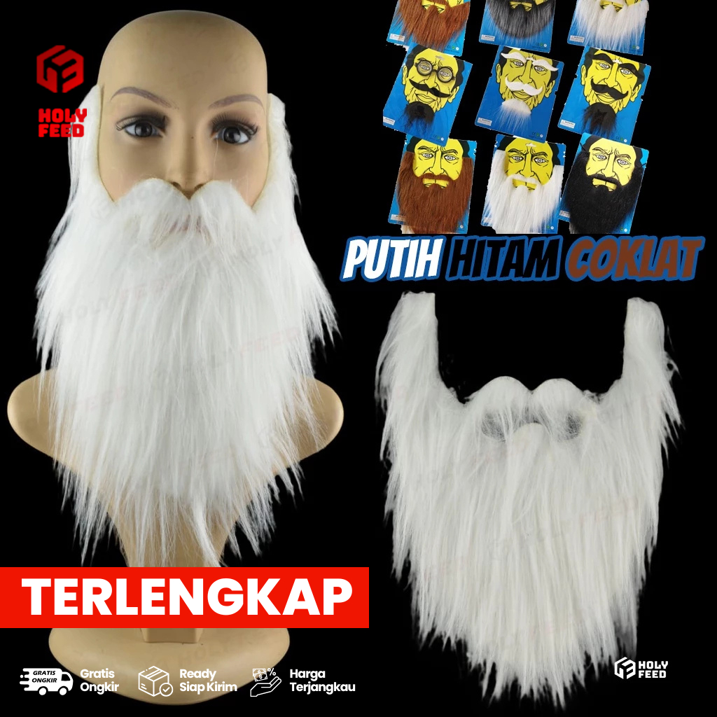 Berewok Jenggot Kumis Palsu Panjang Putih Brewok Pesta Tua Putih Berewok Sinterklas Jenggot Santa