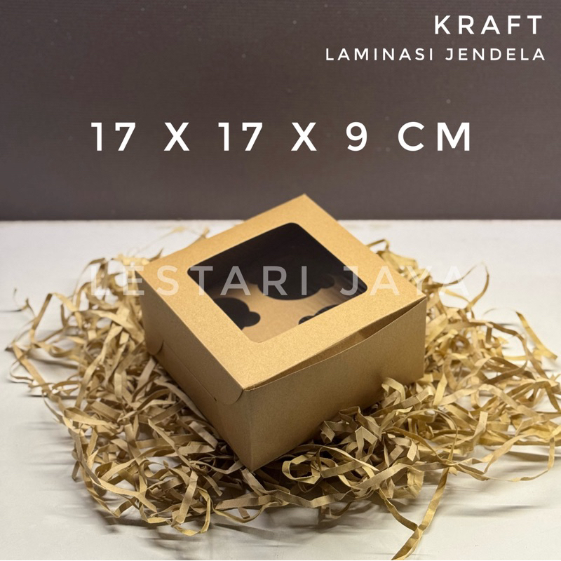 

Box Kraft Coklat LAMINASI JENDELA Cupcake Muffin Box Pudding Pie Kraft Coklat Lubang 4 17x17x9 CM