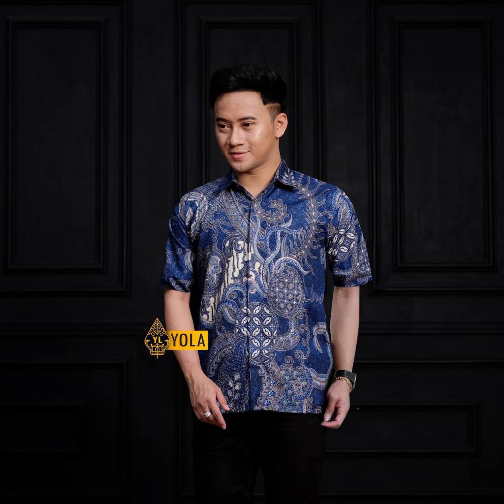 Tampil Keren Hem Batik Pria Biru Blue Series Lengan Pendek Kemeja Cowok Premium Modern Baju Hem Laki