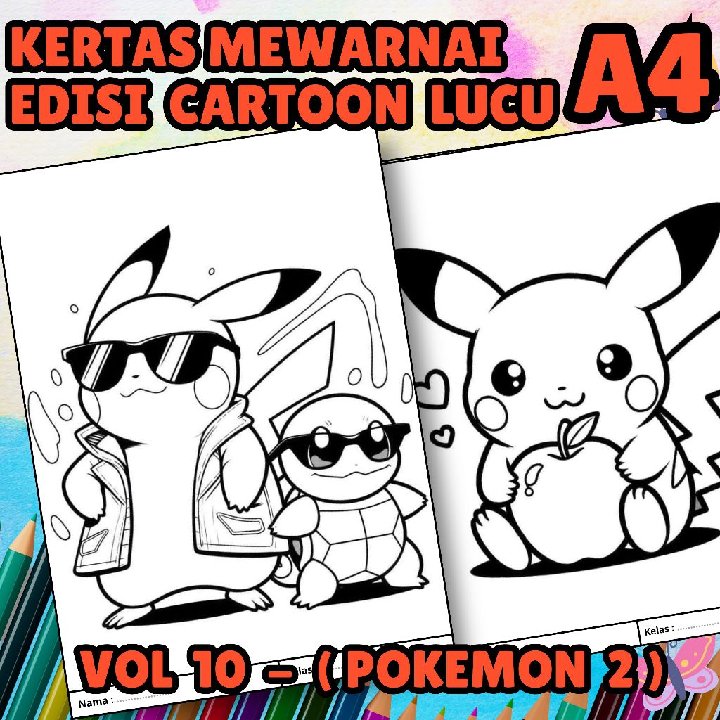 

MEDIA KERTAS KREATIFITAS MEWARNAI ANAK A4 DENGAN PRINT CETAK BUKAN COPY - MEDIA WARNA KARACTER KARTUN LUCU - CARTOON POKEMON 02