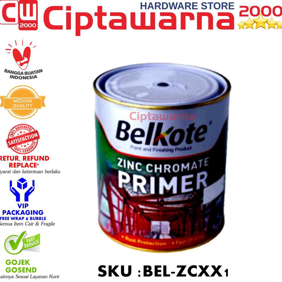 

KODE D13C Cat Zincromate Zinchcromate Zinc Chromate meni BELKOTE 1 KG Primer Hijau Hitam Grey