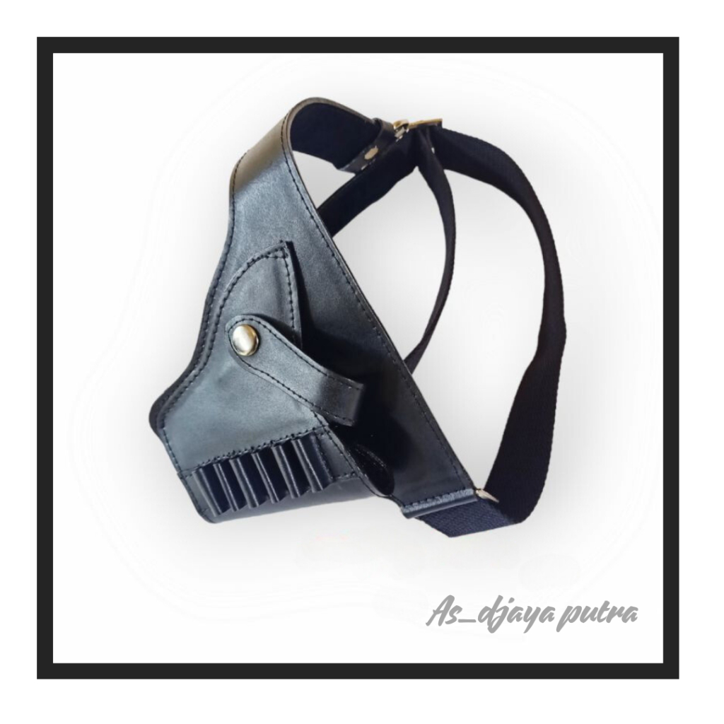 Holster revolver pinggang kulit asli hitam universal.