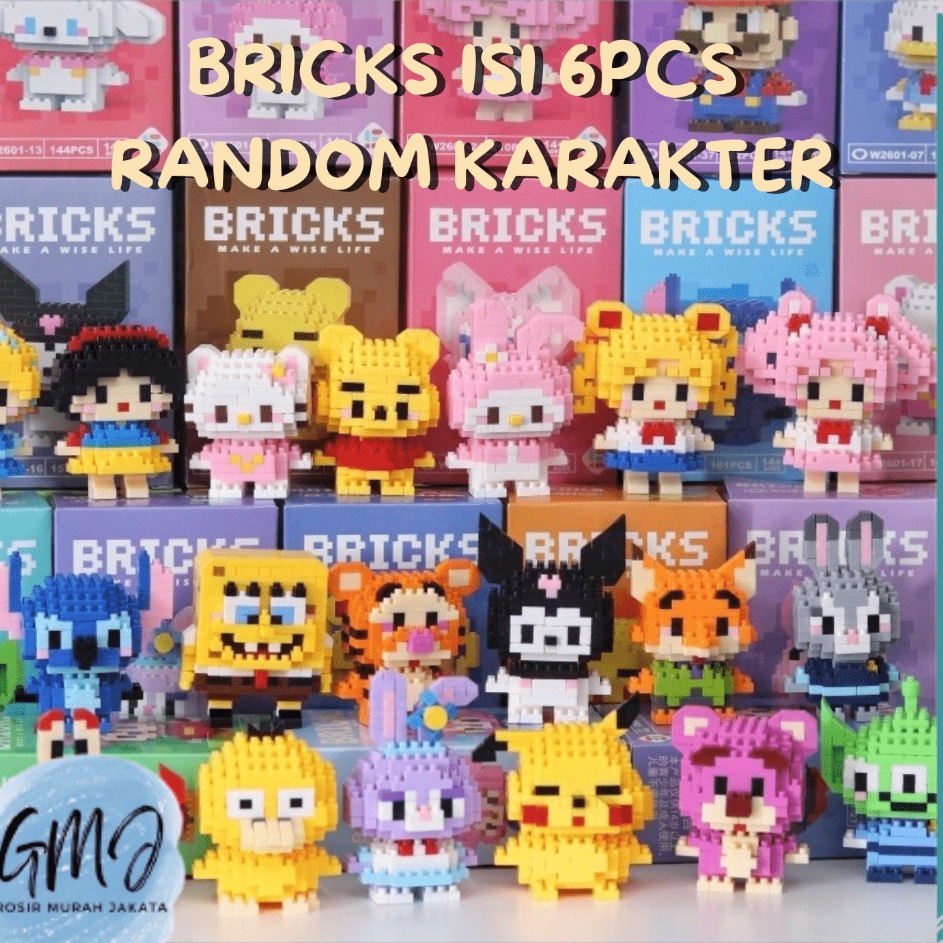 Super Sale  GMJ Isi 6Pcs DIY Nano Block Karakter Kartun Bricks Mainan Puzzle Edukasi Anak