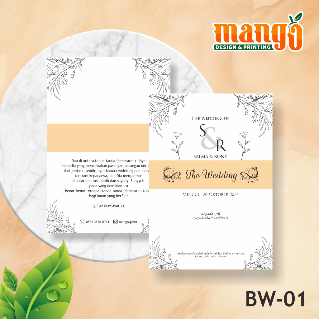 Undangan Pernikahan Sabuk Simple Elegant - Undangan Nikah Lipat 2 - Undangan Pernikahan Hitam Putih