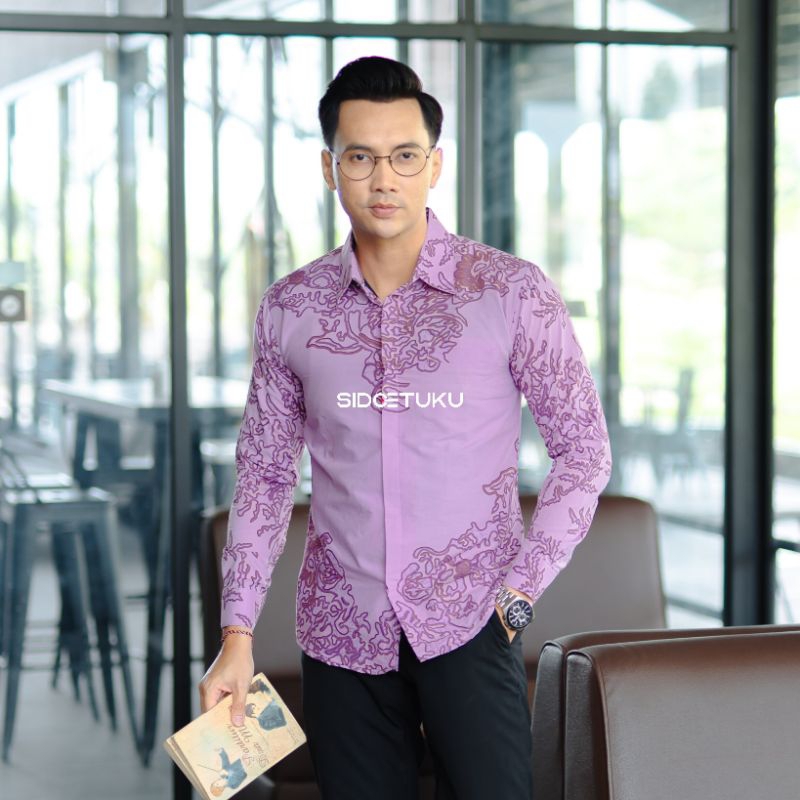 AKAR LILAC baju batik pria lengan panjang slimfit premium