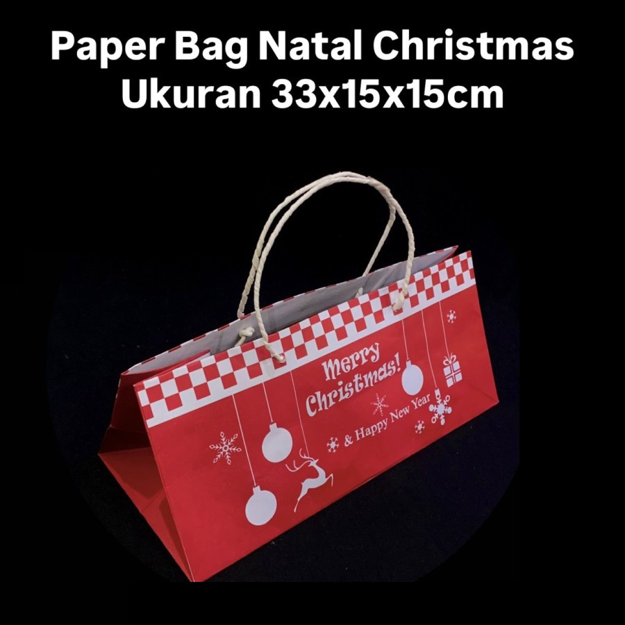 

( 10 pcs ) Paperbag Merah Natal Packaging Kado Tas 33x15x15 cm Muat 4 Toples Kue Kering 500gr