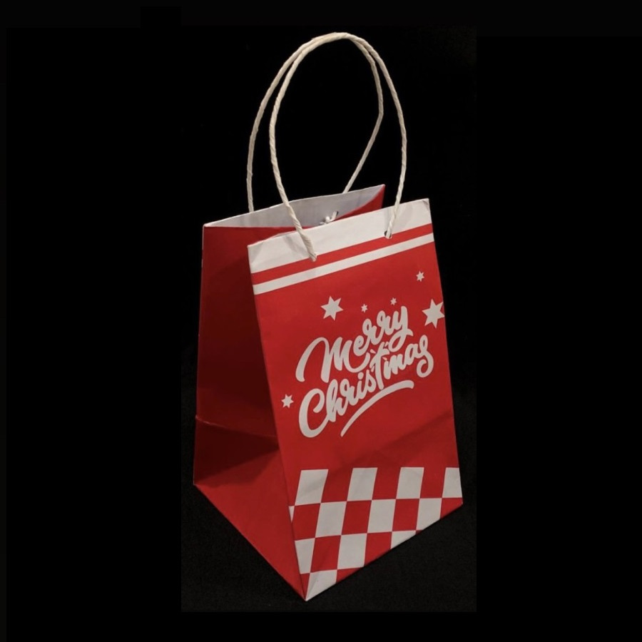 

( 10 pcs ) Tas Kado Natal Merah Tenteng Paperbag 16x16x25 cm Muat 3 Toples Kue Kering 500gr