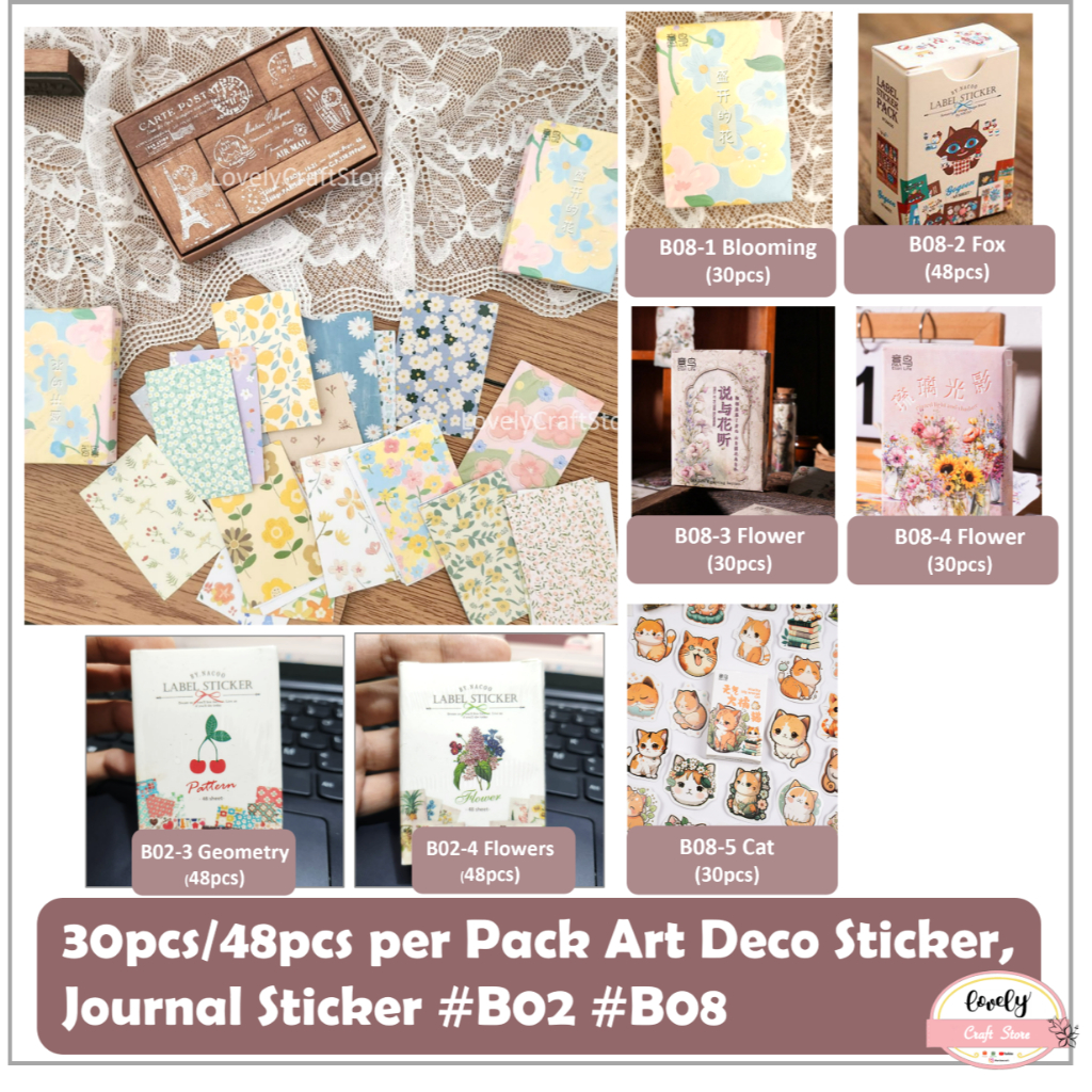 

LovelyCraftStore | B08 B02 ~ 30/48pcs per box sticker journal, bullet journal art deco sticker, scrapbook, diary, decoration sticker mahar