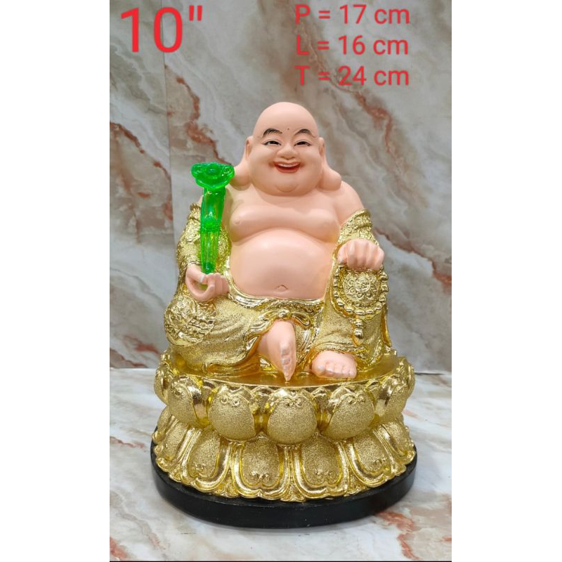 patung buddha maitreya/ milefo - emas - 10inch - fiber - h24