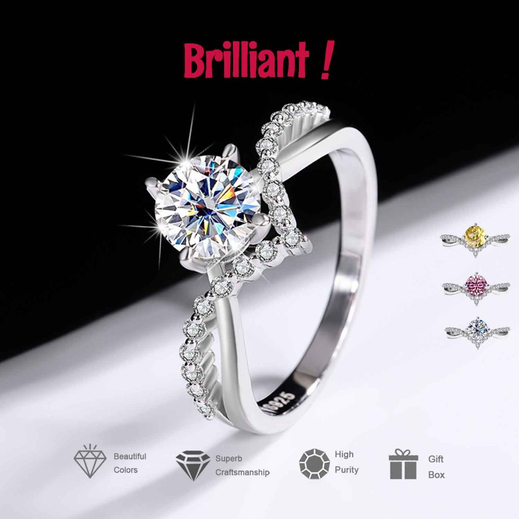 Cincin Pertunangan Cincin Batu Permata Berwarna Cincin Kecubung Cincin Kuning/Ungu/Putih/Merah Muda 
