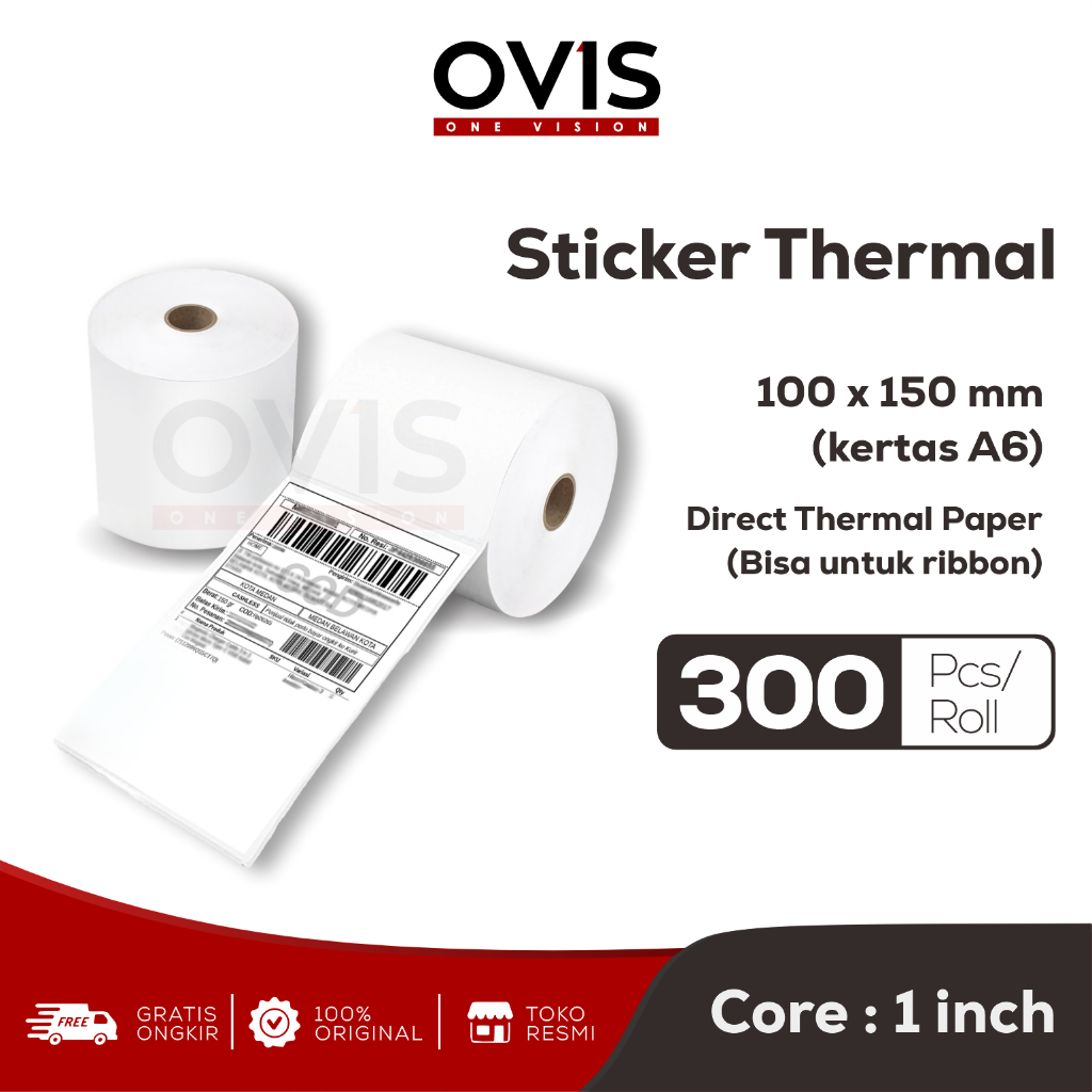 

Label Stiker Resi Thermal Direct 100x150 mm OVIS Sticker Paper Kertas A6 10x15 cm Roll Isi 300 Lembar