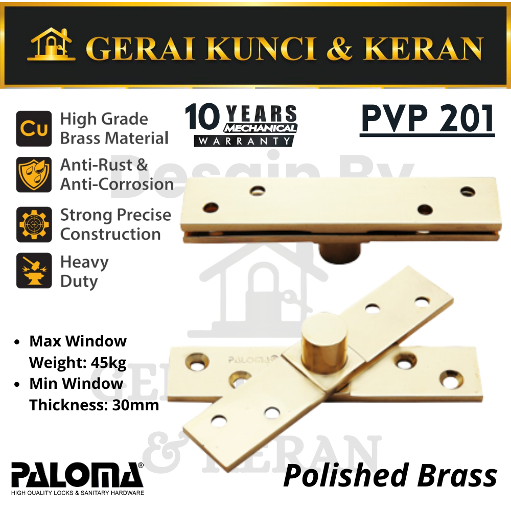 PALOMA PVP 201 PIVOT HINGE ENGSEL PUTAR JENDELA BRASS GOLD PB EMAS