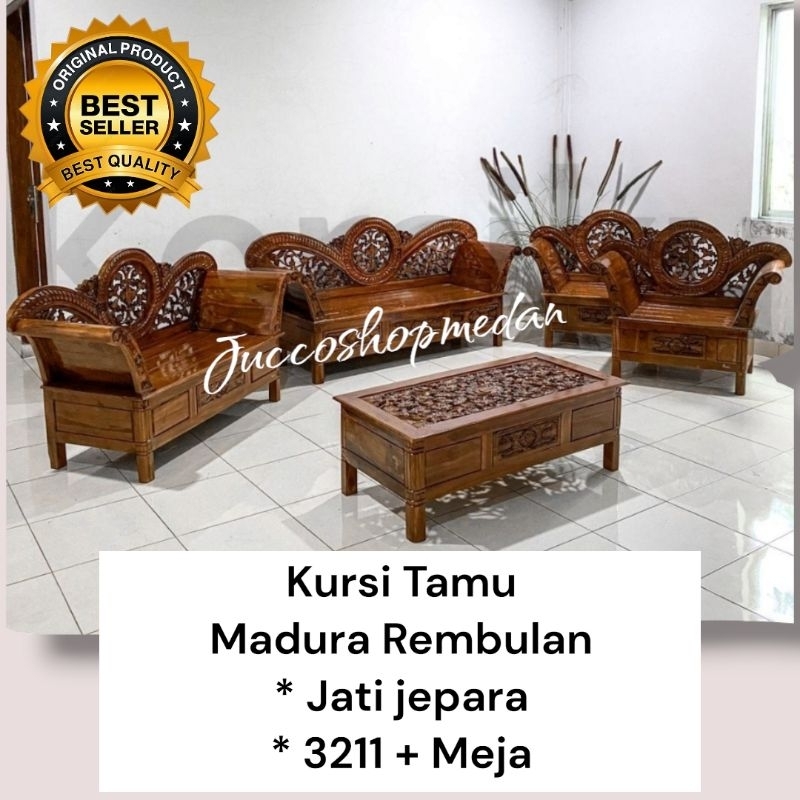 [ Jucco ] Kursi Tamu Jati Jepara 3211 - Kursi Kayu Jati 3211 set Free Meja Tamu Kayu - Sofa Tamu Kay