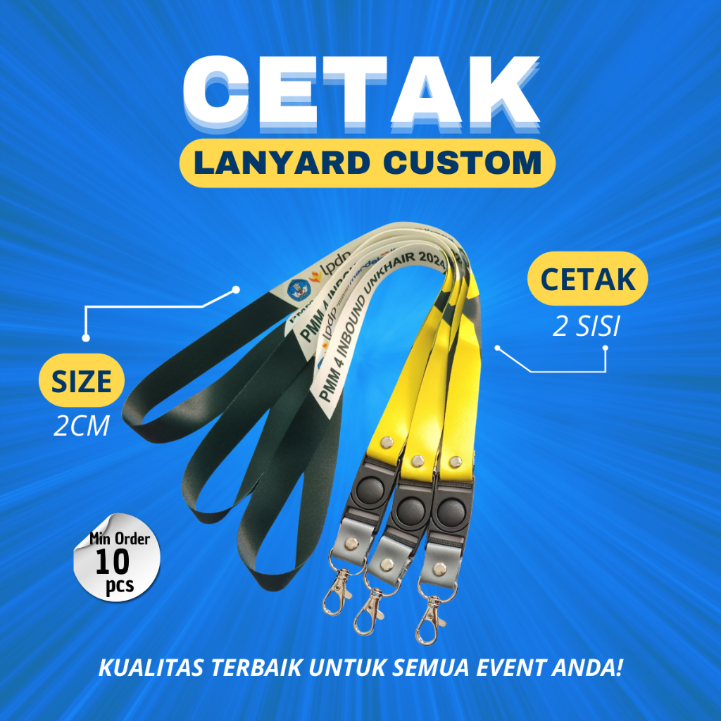 

Custom Tali Lanyard Full Colour ukuran 2 cm 2 sisi/Cetak Printing Sublim