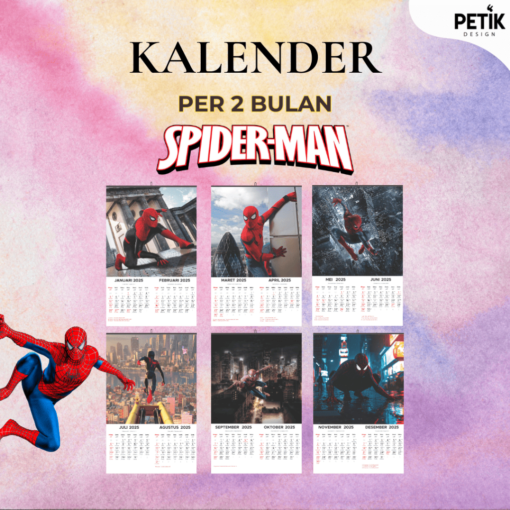 

Kalender Dinding Avengers Marvel Spiderman 2025 6 lembar Klem