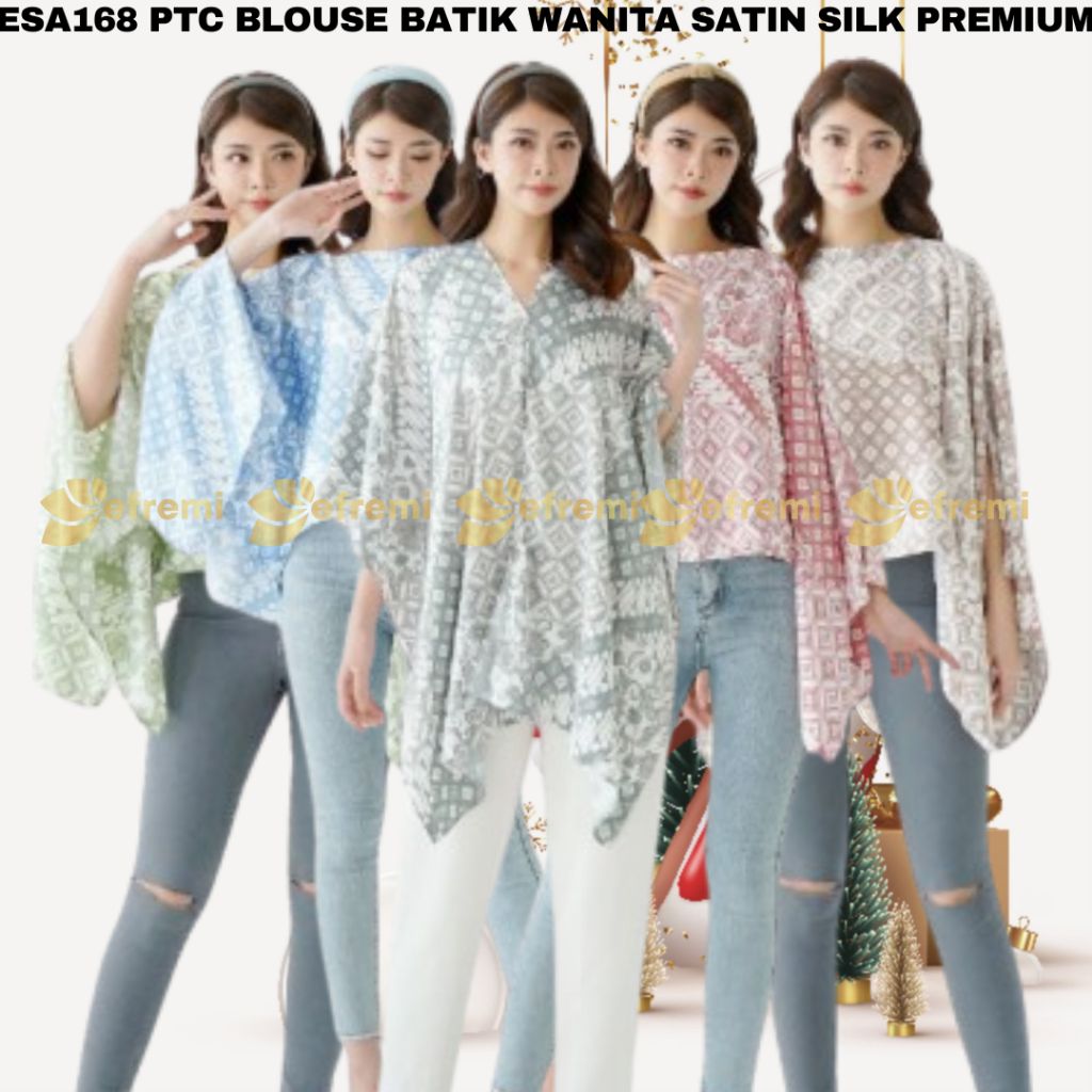 ESA168 BLOUSE WANITA JUMBO ATASAN KONDANGAN KEKINIAN KOREAN STYLE / BATIK SATIN SILK PREMIUM