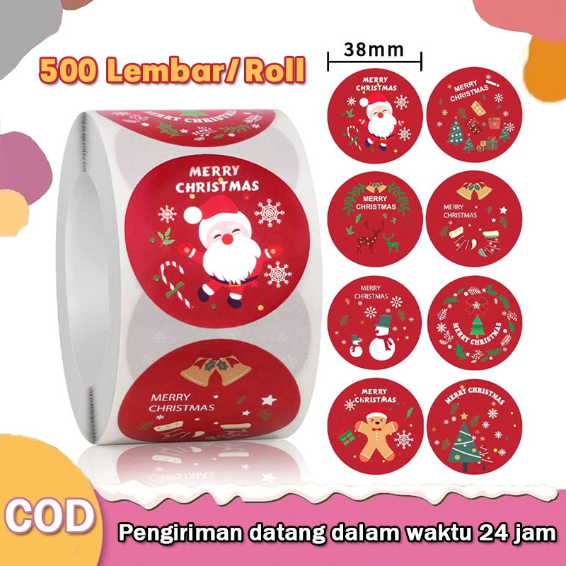 

Stiker Toples Natal 500 Lembar/Roll Bulat Stiker Natal Merry Christmas Stiker Kemasan Parcel Sticker Hampers 3.8CM