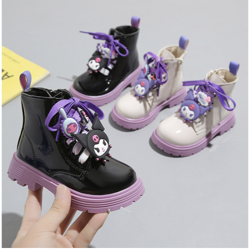 Sepatu boot anak perempuan import Kuromi black beige