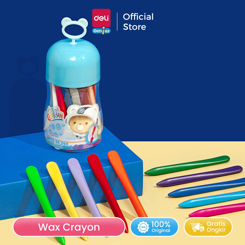 

Deli Genius Plastic Crayon / Krayon Plastik 12/24/36/48 Warna Triangular Kotak Barrel Desain Space HM715