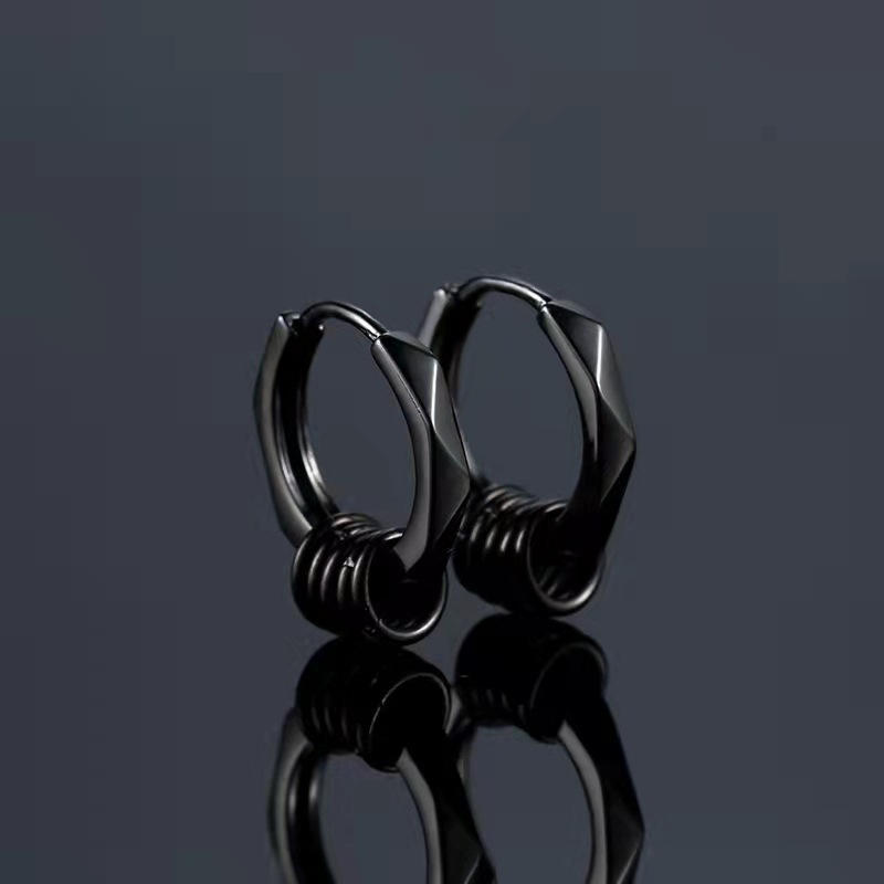 Anting Ring Korea Cowok Cewek Silver Black Stainless Anti Karat / Small Simple Hoop Round Silver Bla