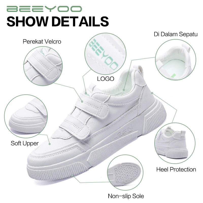 Hot Beeyoo Sepatu Wanita Tanpa Tali Sneakers Wanita Fashion Sport Shoes Kets Putih Polos Wk101