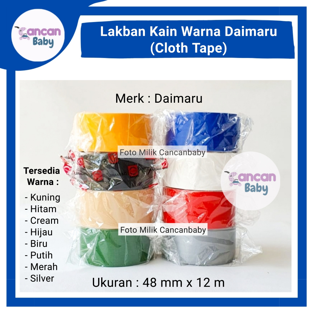 

Lakban Kain Clotch Tape 2 Inch Daimaru 48mm x 12m Jilid Buku Hitam Coklat Hijau Kuning Merah Silver