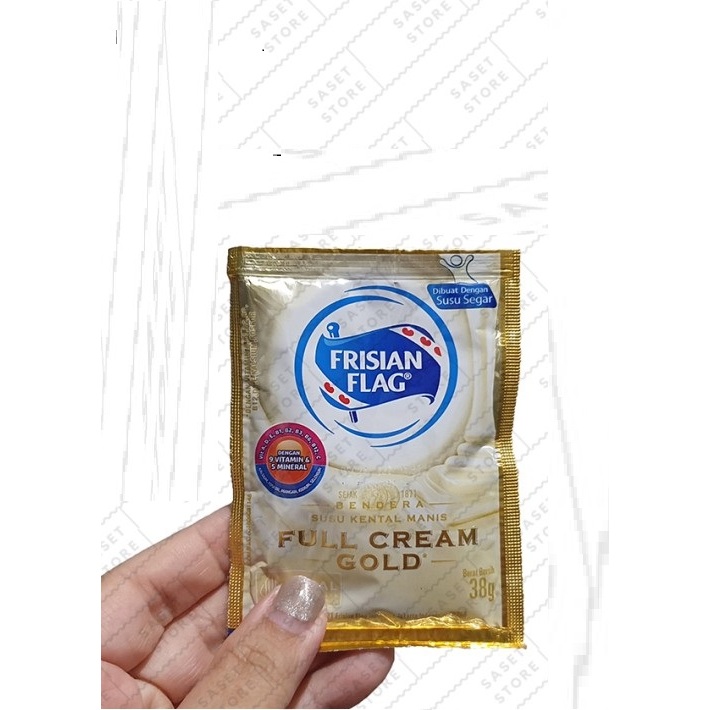 

Frisian Flag Full Cream Gold Kental Manis sachet 38gr / susu kental manis bendera