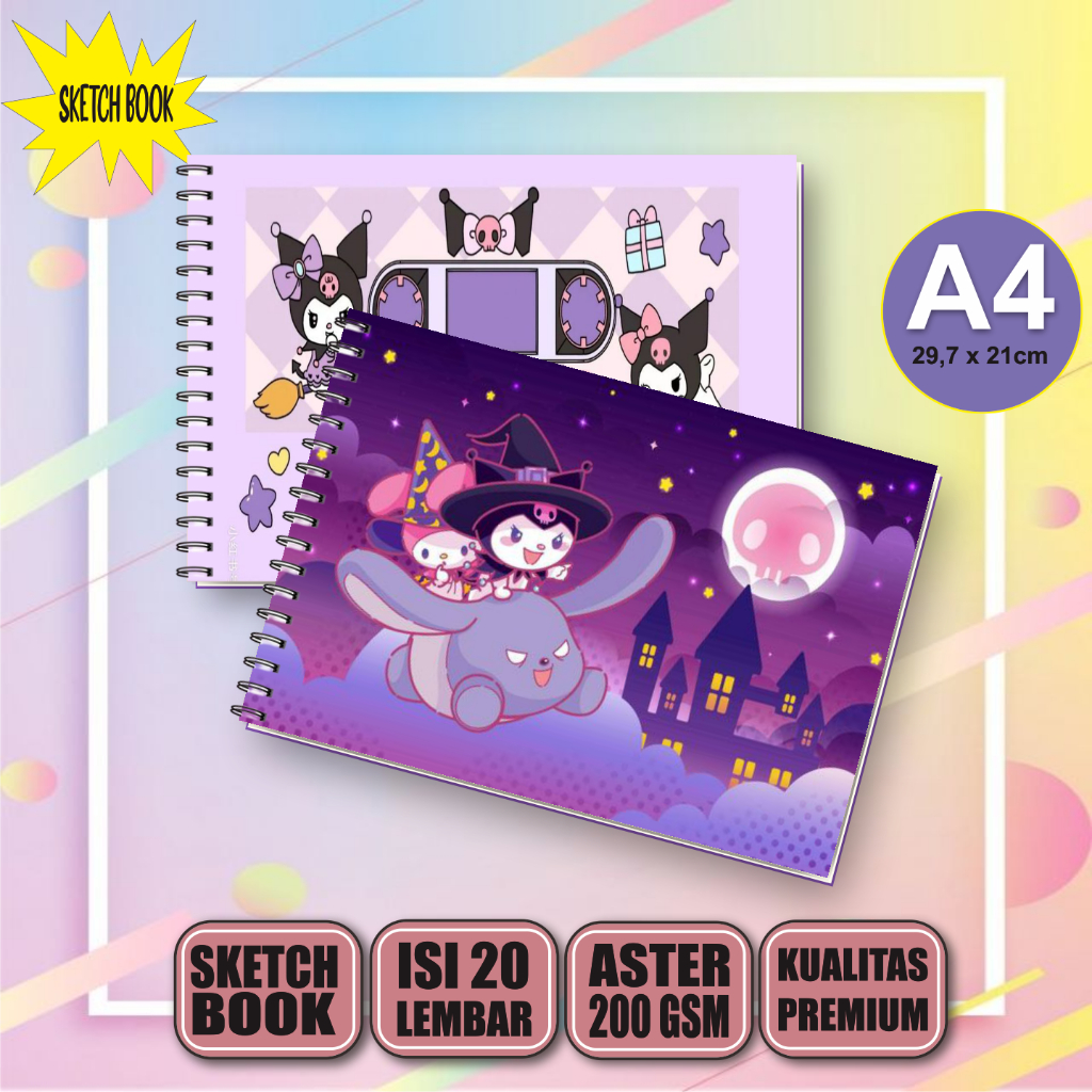 

Sketchbook Kuromi A4, Buku Gambar Vertikal Jilid Spiral 20 Lembar/40 Halaman