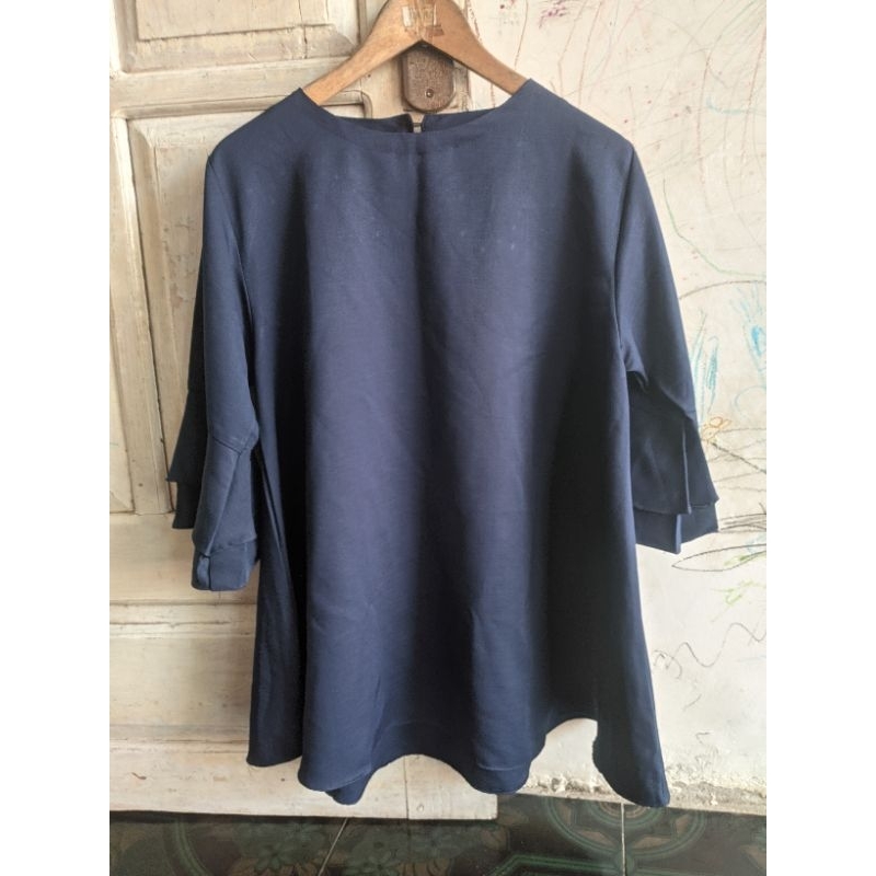 preloved blouse navy / pl blouse tangan terompet / second baju wanita / bekas baju