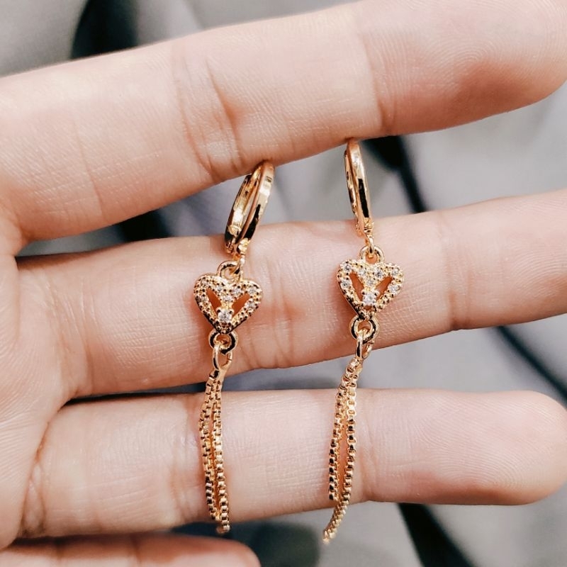 Anting Emas Xuping Juntai Hati Italy - Anting Panjang