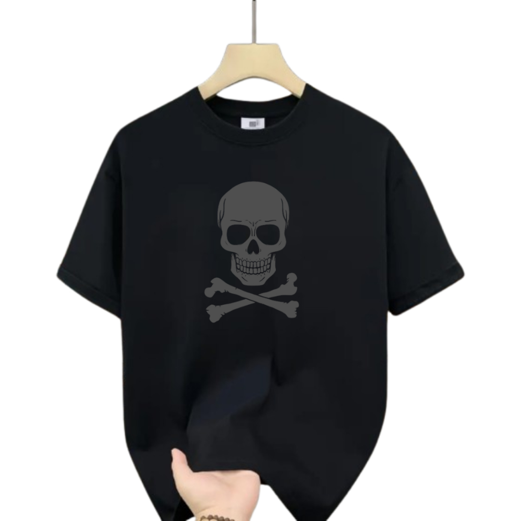 Baju Kaos Pria Skena Skull Metal Hitam Of Hitam Prin Premium