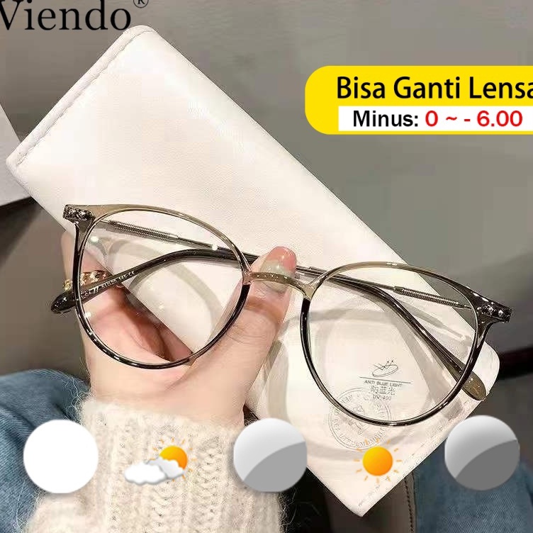 KODE Q74X Viendo Kacamata Photocromic Anti Radiasi Minus Wanita Pria Terbaru Cowok Baru Fotocromic K