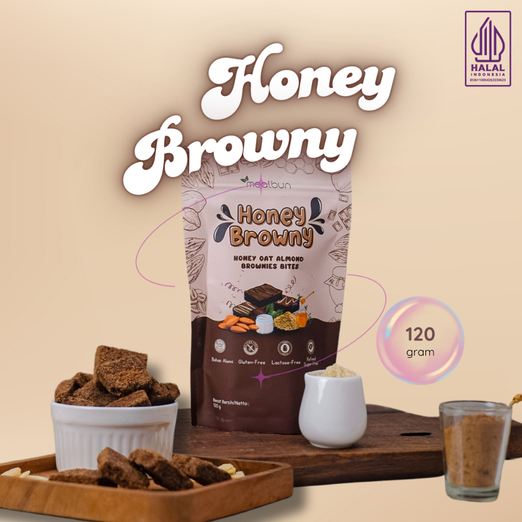 

MEALBUN HONEY BROWNY - Oat Almond Honey Brownies Bites Peningkat Mood dan Imunitas Tubuh