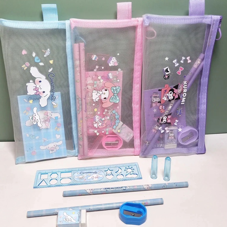 

Penjualan Terbaru Set Alat Tulis 7 in 1 Pouch Set Alat Tulis Ziplock Paket Alat Tulis Motif Sanrio Karakter Lucu