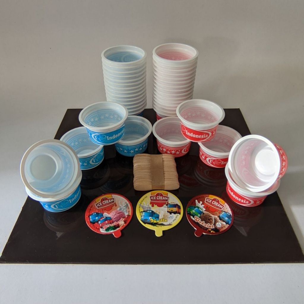 TERMURAH  [ +/- 50 pcs ] Paper cup dan cup es krim / paper cup dan cup es krim 50ml, 60ml, 70ml, 100