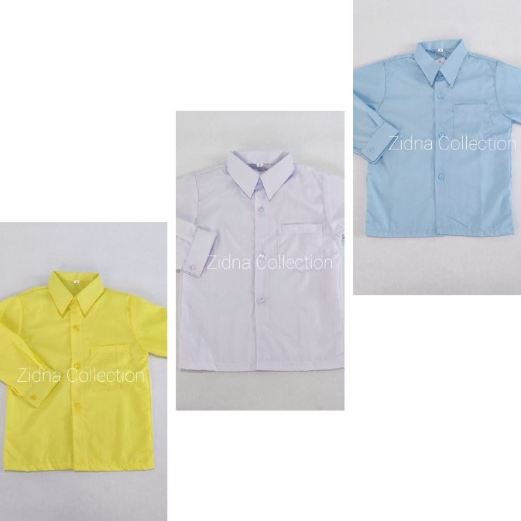 KODE C86D Kemeja Hem Panjang Kain Hero Putih Biru Kuning Seragam Sekolah Playgroup TK SD MI