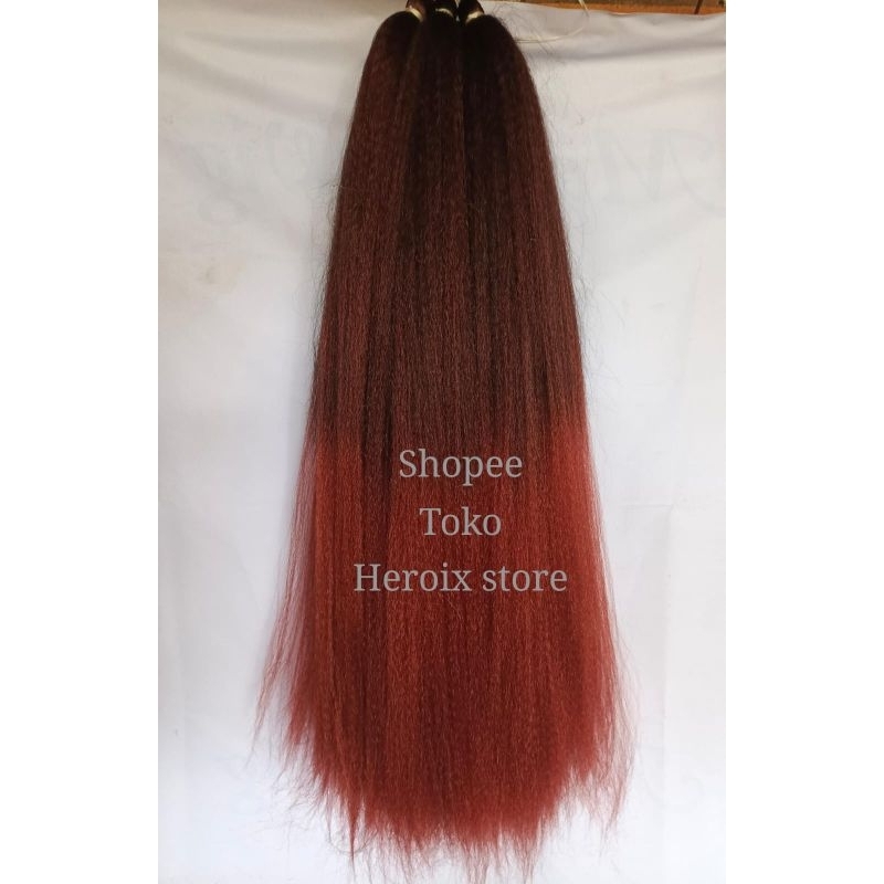 Rambut cemara ombre mix 2 warna hitam merah bata