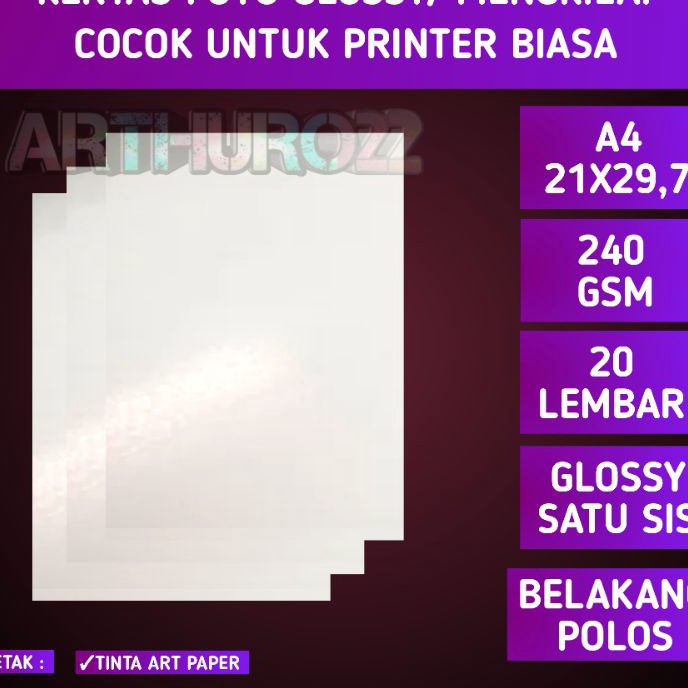 

KF7 Kes foto Glossy 24 GSM A4 isi 2 lembarphoto paper 24 gram single side