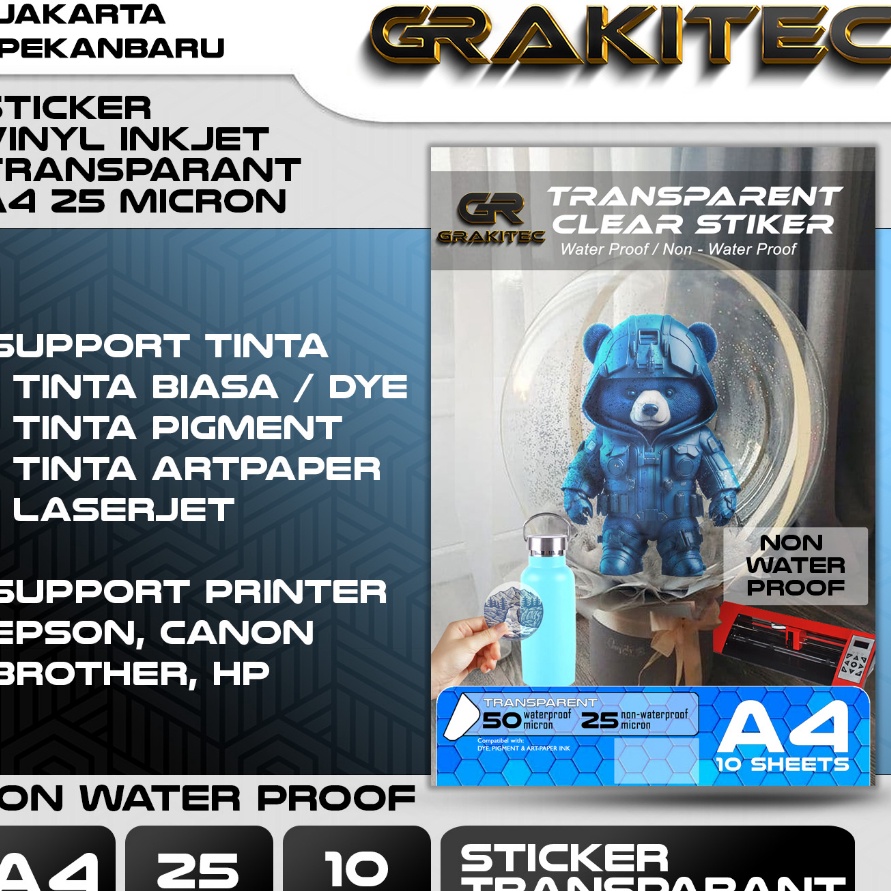 

FG2 Kes Sticker Vinyl Transparan Sticker Vinyl Transparant Wateroof Non wateroof A4 isi 1 lembar Grakitec