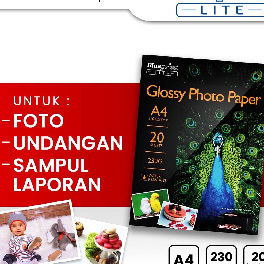 

Terlaris Kes Foto Glossy Photo Paper Poto BLUEPRINT Lite A4 1R 23 gsm
