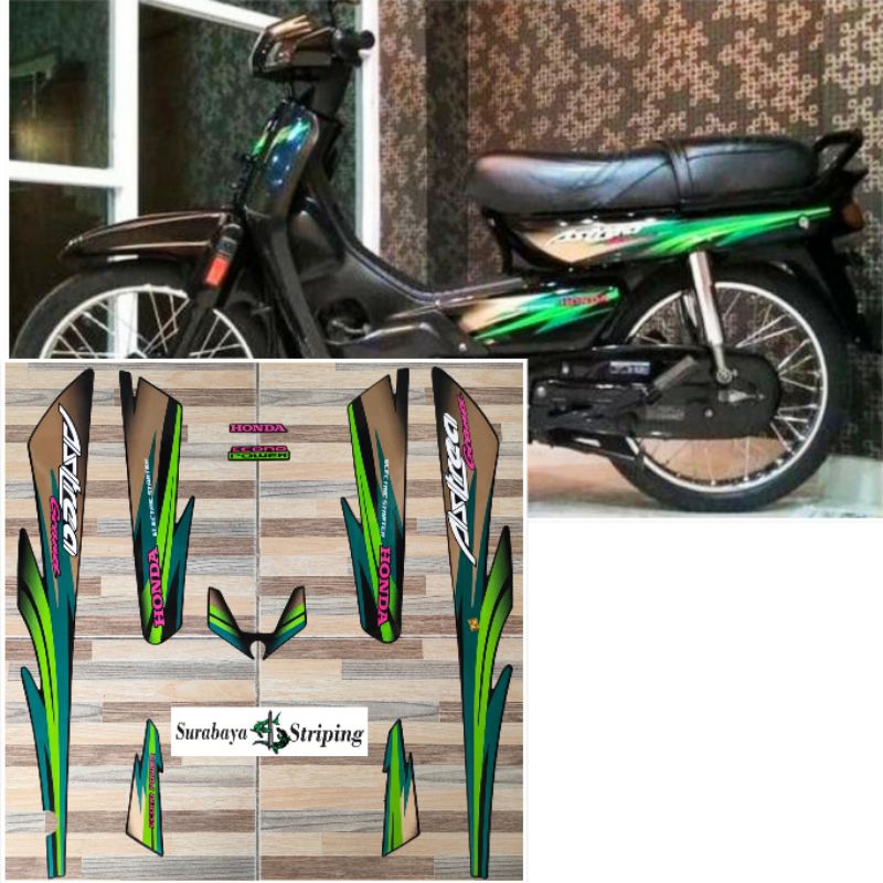 Striping sticker Honda Astrea Grand Hitam Lis hijau tahun 1997