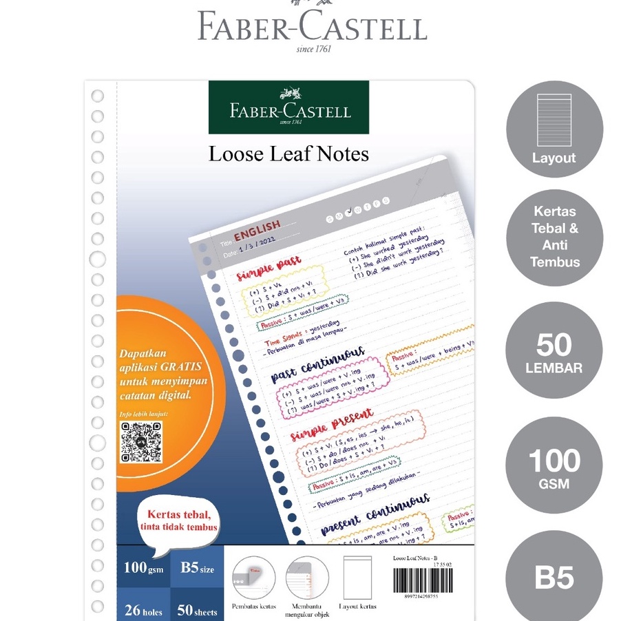 

Terbatas FaberCastell Kes Loose Leaf Dital B5 Isi File 5 Lembar Garis Biasa