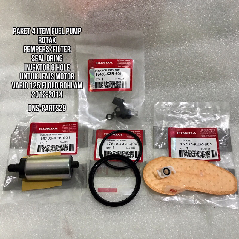 PAKET 4 ITEM(rotak+oring seal+pempers+injektor 6 hole)VARIO 125 FI OLD BOLHAM 2012-2014 KZR ORIGINAL