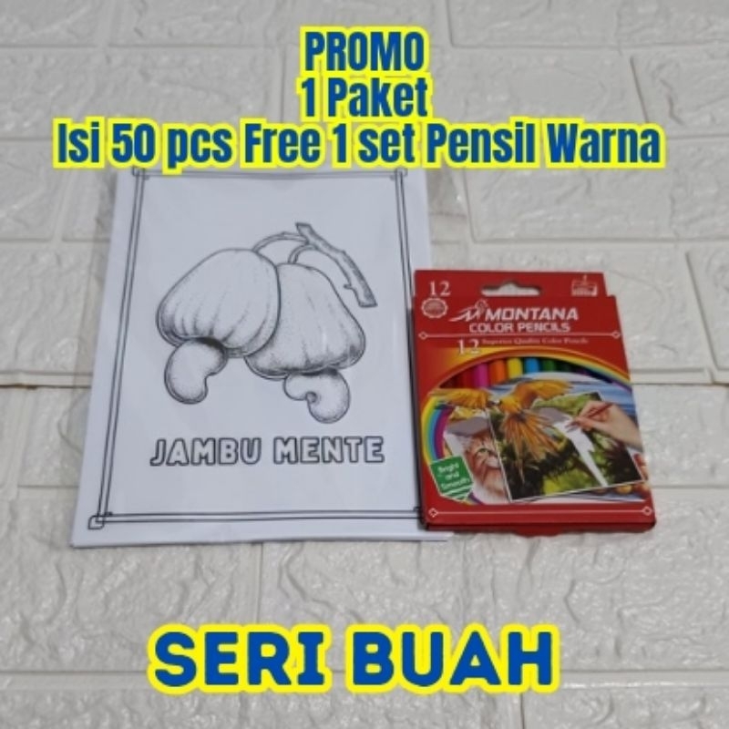 

PROMO MURAH BANGET Paket 50 Lembar Gambar /Kertas Gambar Mewarnai Anak Gratis 1 Set Pensil Warna - Ukuran A4 Tebal -Seri BUAH