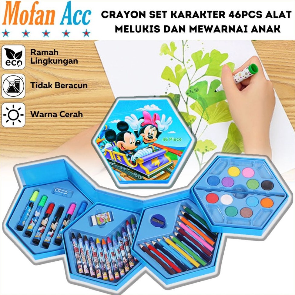 

New Arrival Crayon Set Karakter 46 Pcs Peralatan Menggambar Mewarnai Isi 46pcs Krayon Pencil Warna Cat Air Spidol Box Kartun Lucu Paket Kit Supplies Painting Set Alat Tulis Seni Lukis Perlengkapan Sekolah Edukasi Anak Bermain Belajar Hadiah Kado Ulang T