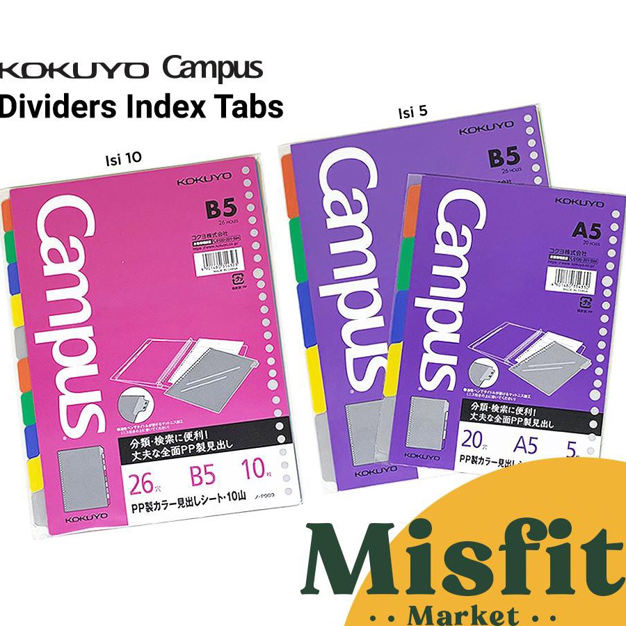 

Terkini KOKUYO Campus Loose Leaf Binder Divider A5 B5 Index Tabs Pembatas halaman
