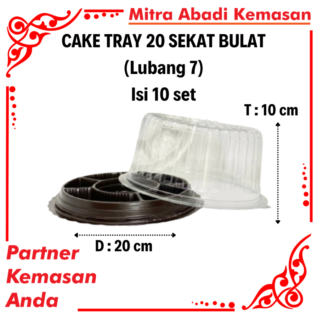 MIKA TUMPENG MINI LUBANG 7 ISI 10 SET | MIKA CAKE TRAY 20 SEKAT BULAT | MIKA TUMPENG DIAMETER 20 CM