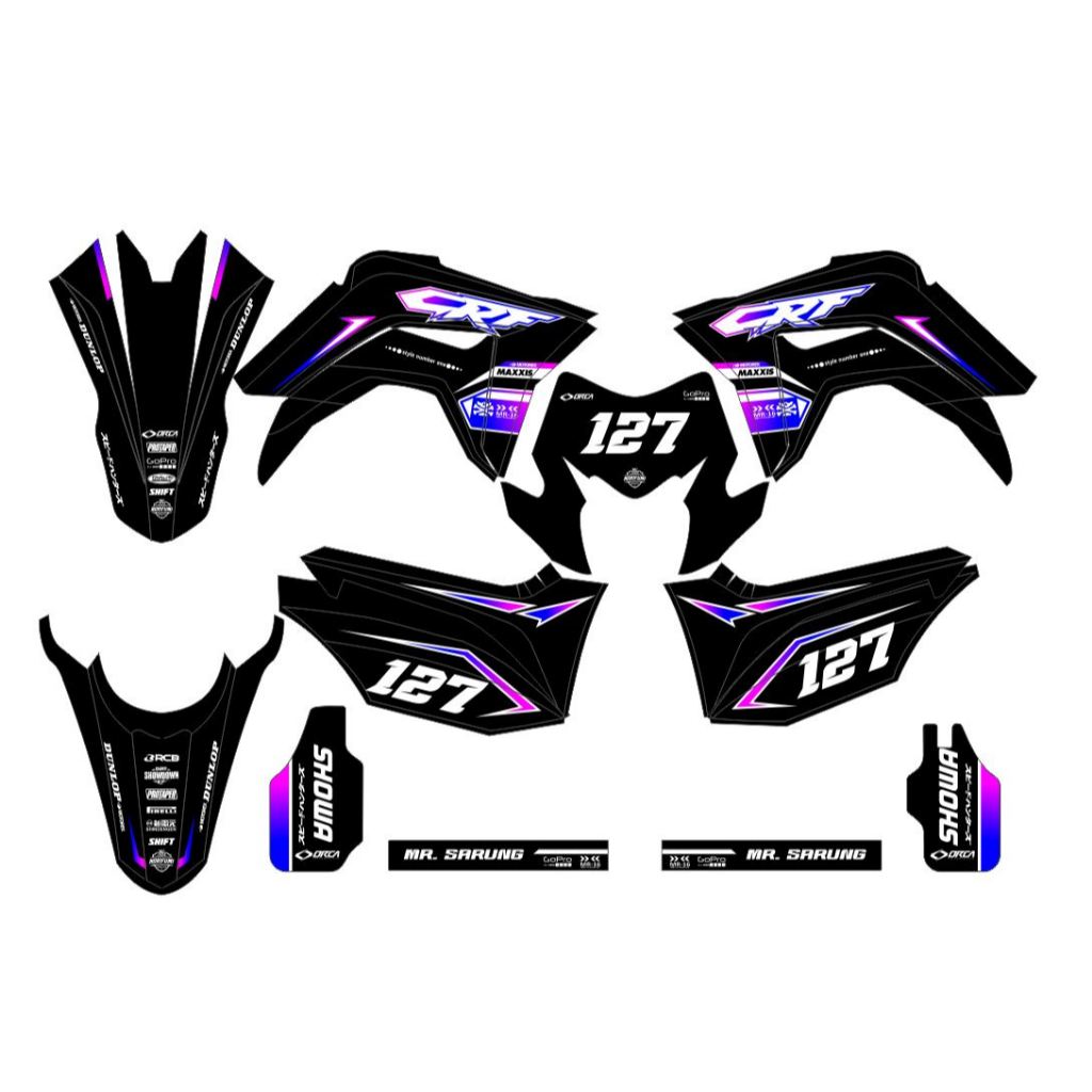 Decal CRF 150 Stiker Motor Honda crf150 fullbody Simple Hitam List Abu-abu D-I2-587 D-I2-1546