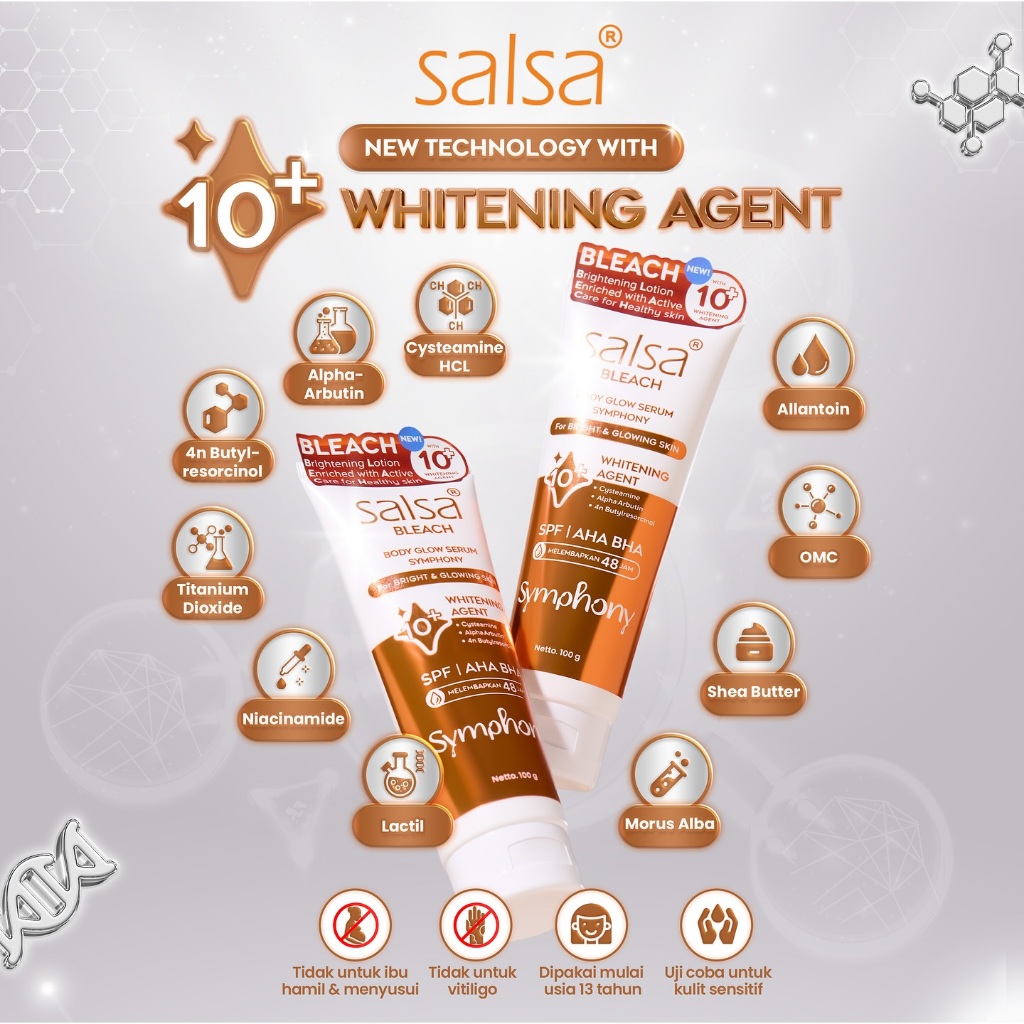 SALSA Bleach Body Glow Serum Symphony 100gr || Brightening Lotion Enriched with Active Care for Heal